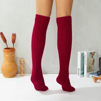 Noel Kızlar Kış Kablo Örme Çorap Düz Renk Diz Üstü Çorap Uyluk Yüksek Uzun Çizme Çorap Çorap bacak ısıtıcısı Çorap