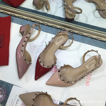 Yeni Moda Marka kadın yüksek topuklu ayakkabılar Deri Perçin Ayakkabı Rahat Rahat Pompalar Seksi Parti Yüksek Topuklu Ofis Ayakkabı