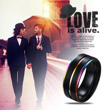 BONISKISS Paslanmaz Çelik Emaye Gökkuşağı LGBT Gurur Yüzük Lezbiyen Eşcinsel Düğün Nişan Erkekler Takı 2020 Moda 8mm Geniş 1