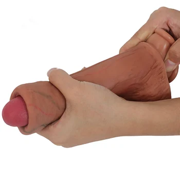 Çift Katmanlar Gerçekçi Dildos Seks Oyuncakları Kadınlar İçin Silikon Gerçek Cilt Penis Yetişkin Masturbators Vantuz Dick Canavar XL Gode 5
