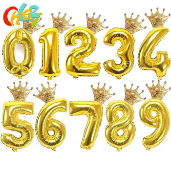 32 İnç Altın Gümüş Siyah Numarası Folyo Balonlar Taç Balon Şekil 1 2 3 4 5 6 Yıl Çocuk Erkek Kız Doğum Günü Partisi Dekorasyon Hediye