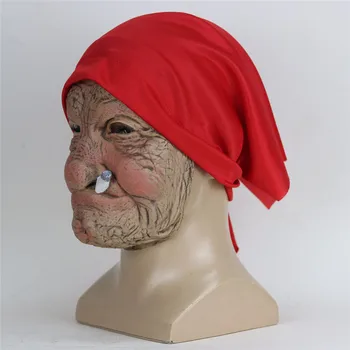 Duman Büyükanne Gerçekçi Yaşlı Kadın Yüz Maskesi Cadılar Bayramı Korkunç Lateks Maske Korkunç Tam Başkanı Ürpertici Kırışıklık Yüz Cosplay Sahne