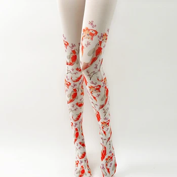 Kadınlar Yeni Tayt Harajuku Lolita Dövme Külotlu Kawaii Sevimli Sazan Degrade Desen Çorap Kadın Tiki Tarzı Külotlu Çorap