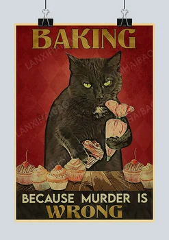 Sevimli Retro Gizem Siyah Kedi Kraft kağıt afiş Komik Popo Kağıt Banyo Çalışma Bar Cafe Sanat Koleksiyonu Dekoratif Duvar Sticker