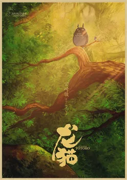 Miyazaki Hayao karikatür film Tonari hiçbir Totoro Retro Poster Vintage poster Duvar Dekor Ev Bar Cafe Dekor Boyama