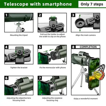 Profesyonel Monoküler Teleskop 80X100 HD Zoom Teleskop Tripod Telefon Klip Su Geçirmez Avcılık Açık Kamp Ekipmanları