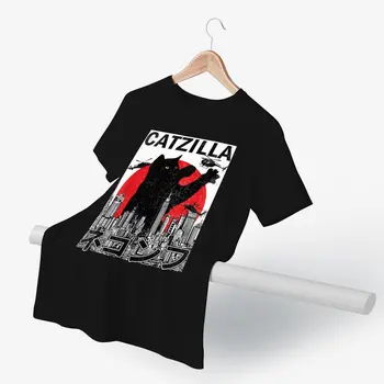 Catzilla Japon Kedi T Shirt Yavru Sevgilisi Moda pamuklu tişört Büyük Boy Grafik Tshirt Erkek 3