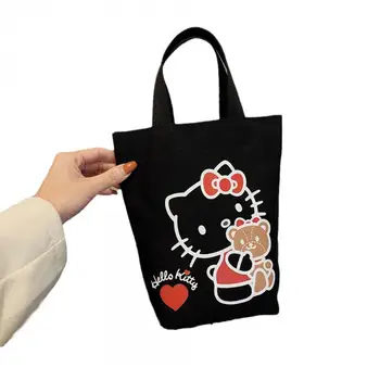 Kawaii Sanrio Karikatür Hello Kitty Kanvas Çanta Taşınabilir Kozmetik Çantası Anne Çantası El Öğle Yemeği Çantası Sevimli Anime çocuk Aperatif çanta