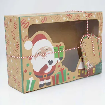 3 pcs Mix Noel Çerez Hediye Kutuları için Noel Parti Malzemeleri Noel Kraft Kağıt Hediye Gıda Ekmek Kutuları ile Temizle Pencere