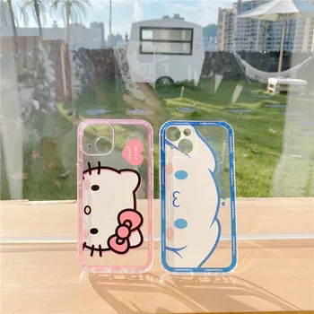 Sanrio Hello Kitty Sevimli Karikatür Telefon Kılıfları iPhone 14 13 12 11 Pro Max Mini XR XS MAX 8X7 SE 2022 Silikon arka Kapak Hediye