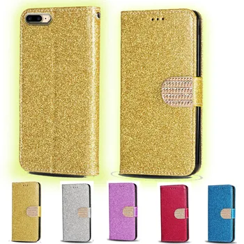 Apple iPhone 8 için Artı Lüks Glitter Elmas Kapak Deri Cüzdan Telefon Kılıfı Apple iPhone 7 İçin Artı telefon kapak kart yuvası ile 0