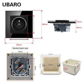 UBARO Fransız Standart 86 * 86mm AC110-250V 16A Temperli Kristal Cam Panel Elektrik Soketi Duvar Fişi Güç Çıkışı Usb 5V 2100mA
