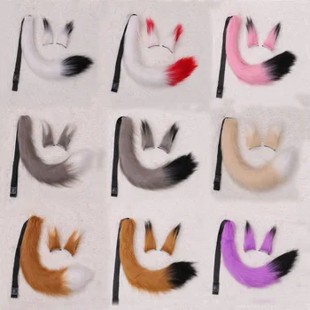 60cm Yenilik Taklit Kürk tilki kuyruğu Kulak Seti Ayarlanabilir Kayış Seksi Kabarık Kedi Kuyrukları Parti Sahne Anime Cosplay Kostüm Noel