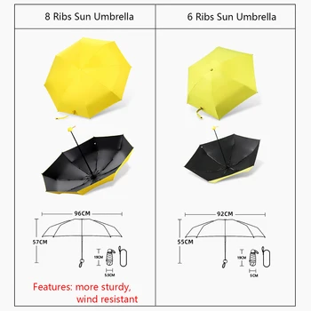 8 Kaburga güneş şemsiyesi Taşınabilir Mini Şemsiye Güneş Koruma UV Katlanır Cep Kapsül Şemsiye Şemsiye Kutusu 0