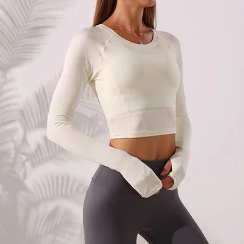 Yoga Spor Spor Salonu Sıkı Gömlek Kadın Uzun Kollu Spor Egzersiz T Shirt Başparmak Deliği İle Hızlı Kuru Gömme Gömlek Kırpma Üst XXL