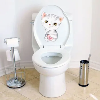 Sevimli Güzel Kedi Yavru duvar çıkartmaları Tuvalet Çıkartmalar Kapı Çıkartmalar Kelebek Banyo Sanat Çıkartmaları Ev Dekorasyon pencere camı 0