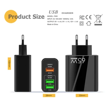 PD 65W USB C Tipi Şarj Cihazı Hızlı Şarj 3.0 5 Port Duvar Telefon Güç Adaptörü AB ABD İNGİLTERE Tak iPhone 13 12 Pro Max Samsung Xiaomi