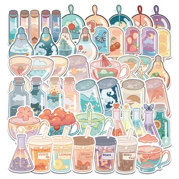 10/50 ADET Kawaii Manga Karikatür İçecek Kabarcık Çay Çıkartmalar Estetik Dizüstü Dergisi Malzemeleri Karalama Defteri Eğlence Mermi Etiket