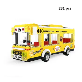 Şehir Konteyner Kamyon Römork Otobüs Araba Blok DIY Mini Taşıma Polis Aracı yapı tuğlaları Oyuncak Çocuklar İçin Hediye 0