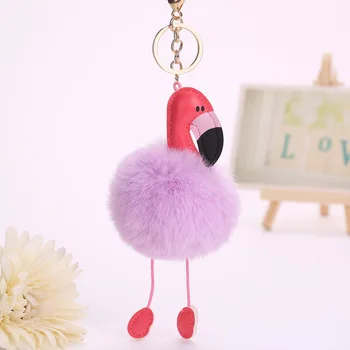 Orijinal Pembe Kabarık Ponpon Flamingo Anahtarlık Kadın Faux Tavşan Kürk Topu Ponpon Anahtarlık Araba Çantası Pom Pom Anahtar Rey Halka Tutucu