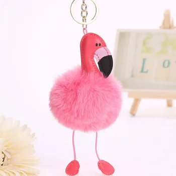 Orijinal Pembe Kabarık Ponpon Flamingo Anahtarlık Kadın Faux Tavşan Kürk Topu Ponpon Anahtarlık Araba Çantası Pom Pom Anahtar Rey Halka Tutucu 1