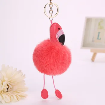 Orijinal Pembe Kabarık Ponpon Flamingo Anahtarlık Kadın Faux Tavşan Kürk Topu Ponpon Anahtarlık Araba Çantası Pom Pom Anahtar Rey Halka Tutucu 3