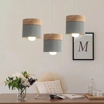 Iskandinav modern minimalist avize macaron renk yemek odası lamba ahşap ferforje avize tavan lambası E27