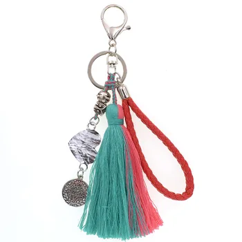 WELLMORE 4 renk bohemia deri anahtar zincirleri el yapımı kalp uzun püskül alaşım Anahtarlık kız çocuk çantası Anahtarlık moda takı 0