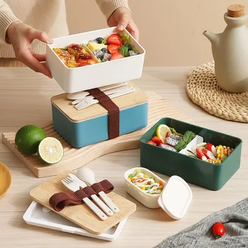 Japon yemek kabı Ofis Çalışanı için Çocuklar Taşınabilir Plastik Piknik Bento Kutusu Mikrodalga Gıda Aperatif Kutusu Lonchera Saklama Kapları