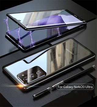 Not 20 Ultra Kılıf Metal Çerçeve Mıknatıs Alüminyum Tampon Çift Taraflı Cam Kapak Samsung Note20 Not 20 Ultra telefon kılıfı 1