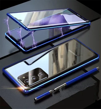 Not 20 Ultra Kılıf Metal Çerçeve Mıknatıs Alüminyum Tampon Çift Taraflı Cam Kapak Samsung Note20 Not 20 Ultra telefon kılıfı 4
