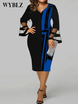 WYBLZ Artı Boyutu Elbiseler Kadınlar için 4xl 5xl Dijital Baskı Ekran Ekleme Büyük kadın Çantası Kalça Elbise Zarif Midi Parti Elbise