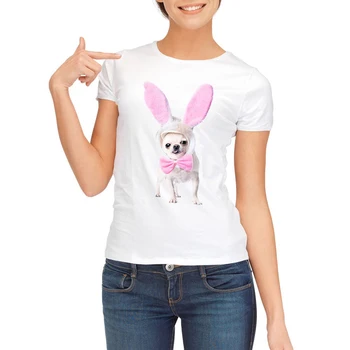 Yaz Üstleri 2022 Komik Pug Baskı Kadın T-Shirt Kadın Beyaz Camisetas Üstleri Gevşek T Shirt Chihuahua köpek Tee Gömlek Femme Tshirt