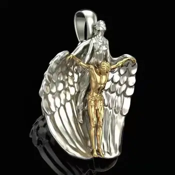 Mais novo anjo da bíblia saint michael pingente orar para nós colares & pingentes arcanjo asas de anjo jesus colar cristão jóias 0
