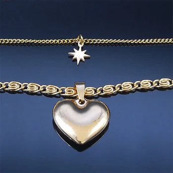 Moda Sevgilisi Kalp Katmanlı Kolye Kadınlar için Paslanmaz Çelik Altın Renk Sekizgen Yıldız Kolye Takı gargantillas NO12S01 4