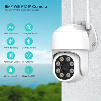 8MP 4K kablosuz ip kamera 5MP Açık Sokak WİFİ PTZ Hız Dome Kamera 1080P 3MP HD Renkli Gece Görüş CCTV Gözetim iCSee