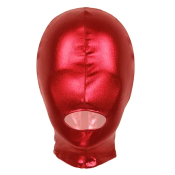 Unisex Lateks kaput maskesi Parlak Metalik Açık Ağız Deliği Başlık Başlığı Tam Yüz Maskesi Hood Rol Oynamak Kostüm Lateks Başlık