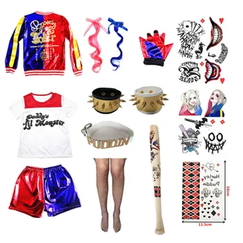 Karnaval Harley Çocuk Kız Cosplay Kostümleri Quinn Canavar Ceket Pantolon T-Shirt Setleri parti giysileri