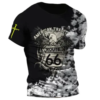 ABD Rota 66 Yaz Yeni Moda Retro Kısa Kollu Gevşek Giyim T-shirt Baskılı O-boyun erkek tişört Casual Streetwear 6XL