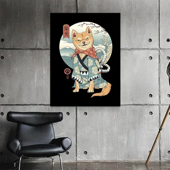 Oturma Odası İçin Duvar Sanat Modüler Japon Tarzı Poster Ev Dekorasyonu Hd Shiba Inu Köpek Baskı Resim Tuval Resim Çerçeveli