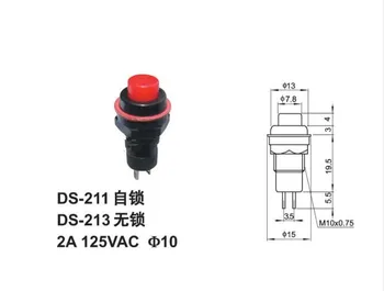 50 adet 10MM 125VAC 2A kırmızı yeşil Kendinden kilitleme Mini düğme anahtarı DS-211 güç anahtarı düğmesi 3
