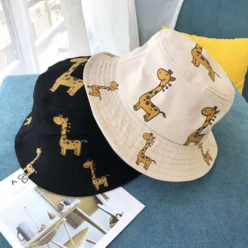 Yeni Karikatür Zürafa Bebek güneş şapkası Bahar Sonbahar Çocuk Kova Şapka Kız Erkek Açık Plaj Kapaklar 1-5 Yıl Çocuklar Rahat Panama Kap 3