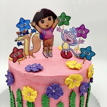 Omilut 11 adet Dora Explorer Kek Topper Dora Doğum Günü Partisi Kek Dekor Parlaklık Dora Beş Köşeli yıldız Dekor Malzemeleri