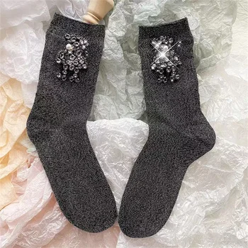 Bahar pamuk çorap inci ayı parlak elmas parlak ipek kişiselleştirilmiş yaratıcı moda kadın çorap
