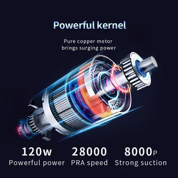 8000PA 120W Taşınabilir Mini Kablosuz şarj edilebilir araba Kapalı Ev Akülü elektrikli el süpürgesi Araba İç Temizleyici