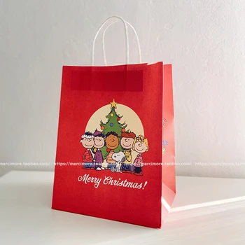 2 Adet Sevimli Snoopy noel hediyesi Çanta Karikatür Kırmızı Hediye Paketleme Çantaları Ins Kraft Kağıt Torbalar Tote Çanta Kawaii Anime Oyuncak Kız Hediye
