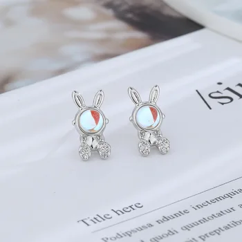 CİAXY Gümüş Renk Aytaşı Sevimli Tavşan Saplama Küpe Kadınlar için Kişilik Aytaşı Küpe Yaz Basit Takı 1