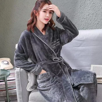 Yeni Kış Flanel Bornoz Kadınlar İçin Uzun Kollu Mercan Polar Bayanlar Pijama Setleri Kalın Sıcak Ev Giysileri Bornoz Takım Elbise Kadın 1