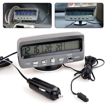 3 İn 1 araba için çok işlevli Saat Kapalı Açık Termometre Voltmetre ABS Malzeme Saat lcd ekran LED Arkadan Aydınlatmalı Saatler