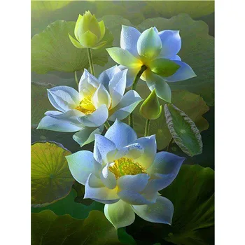 5D DİY Çiçekler Elmas Boyama Çapraz Dikiş Lotus Tam Kare / Yuvarlak Elmas Nakış İğne Taklidi Mozaik Dekor 2